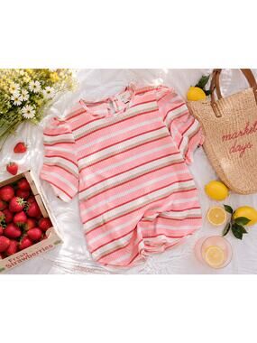 LOFT Outlet Pink Striped Puff Sleeve Blouse Size Medium